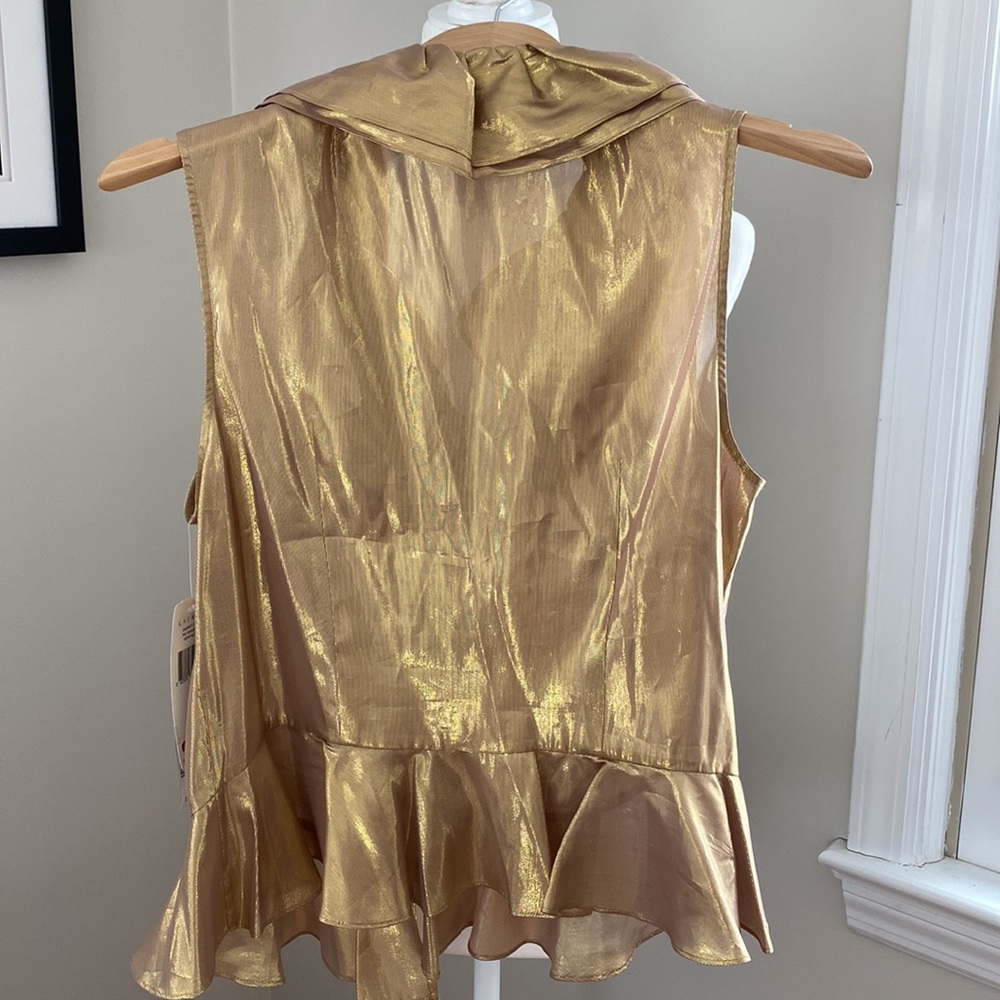 LAUREN RALPH LAUREN Gold Ruffle Sleeveless Blouse RAJ Fashion 1 Indian Gold NWT - Picture 3 of 8